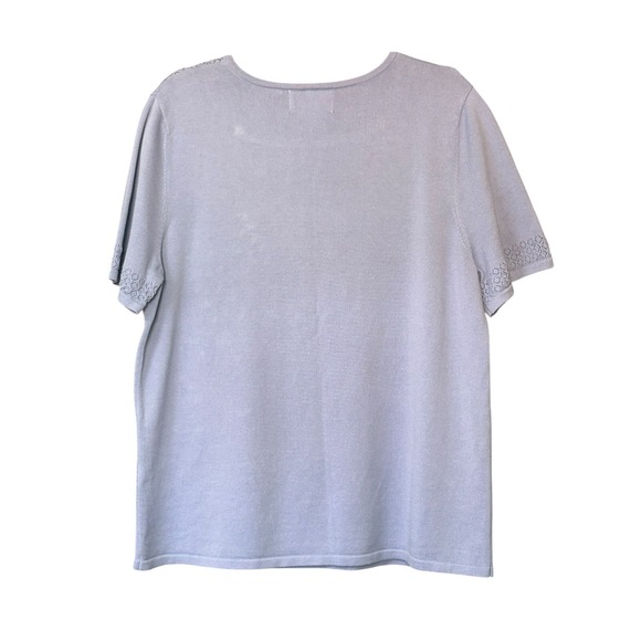 Alfred Dunner Sweater Womens Size M Blue Floral Accents S/S Lightweight - Picture 2 of 10